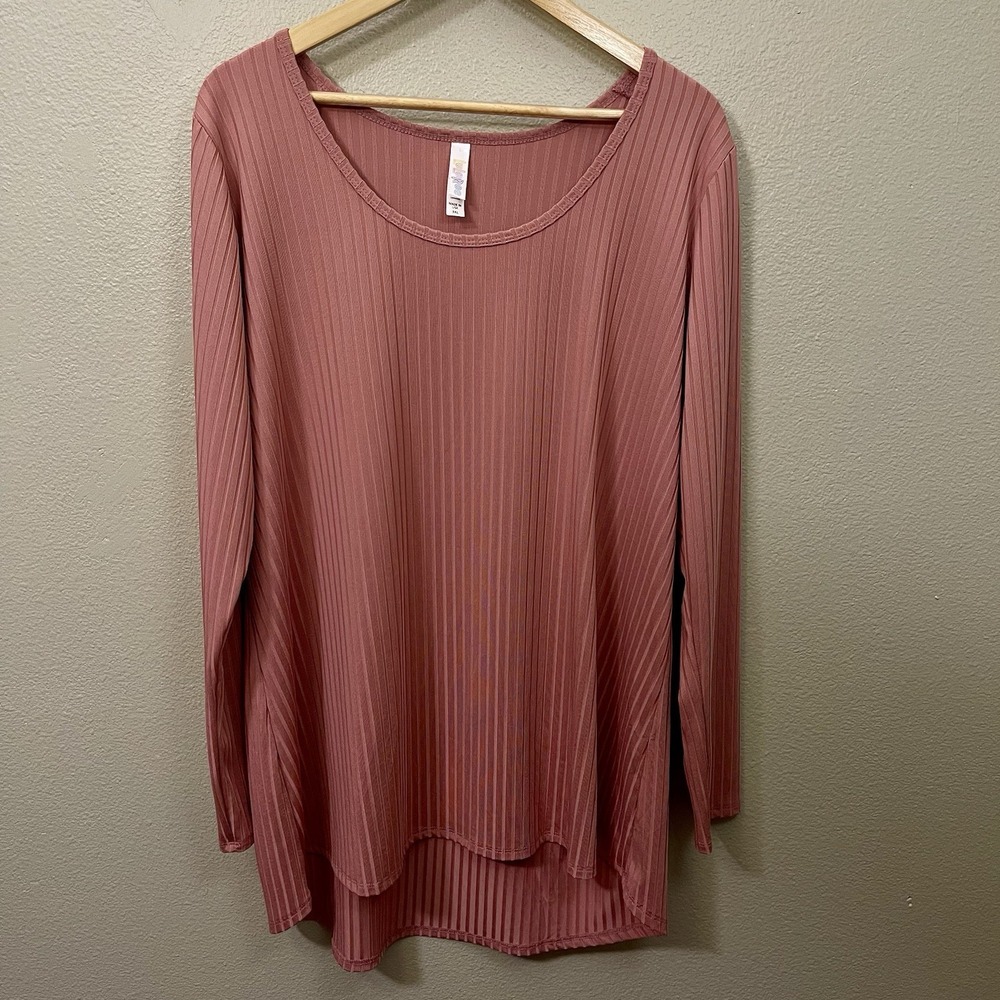 LulaRoe Women's Long Sleeve Shirt Ribbed Pink Dusty Rose High Low Plus Size‎ 3X
